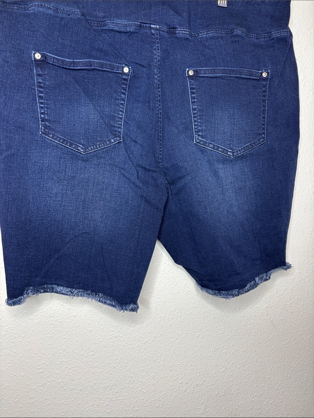 Belle by Kim Gravel Dark Blue Denim Frayed Hem Bermuda Shorts - Picture 8 of 9
